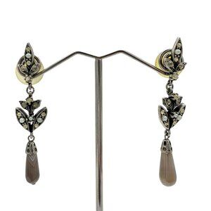 Yosca Vintage Earrings Pierced Women's Drop Marcasite Pearl Crystal Stone